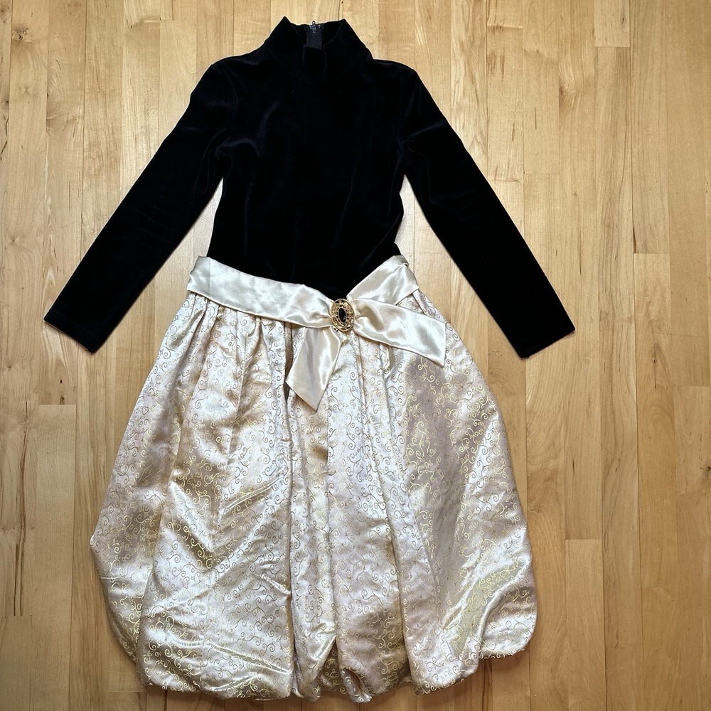 American‎ Girl Holiday Dress Size 10 Holly Black Velvet & Metallic Gold Costume
